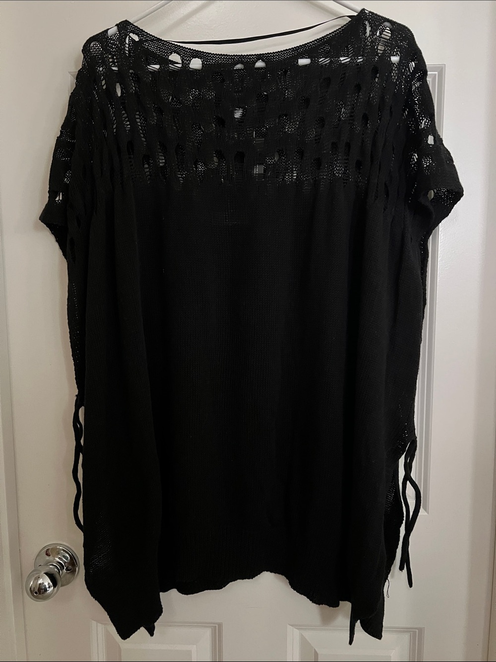 Simply Vera Vera Wang Black Open-Knit Poncho Sweater